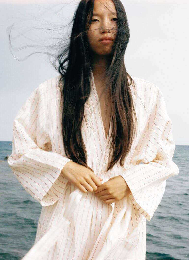 Striped Linen Robe - curated by.